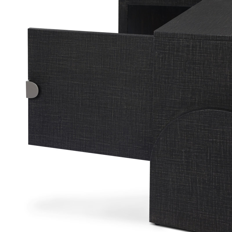 Cressida Media Console-Ivory Painted Linen, Black Linen