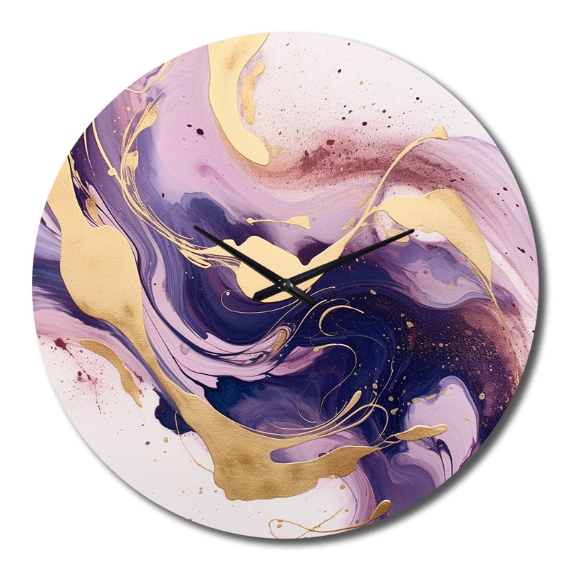 Horloge murale mauve et dorée Strokes I, Grand