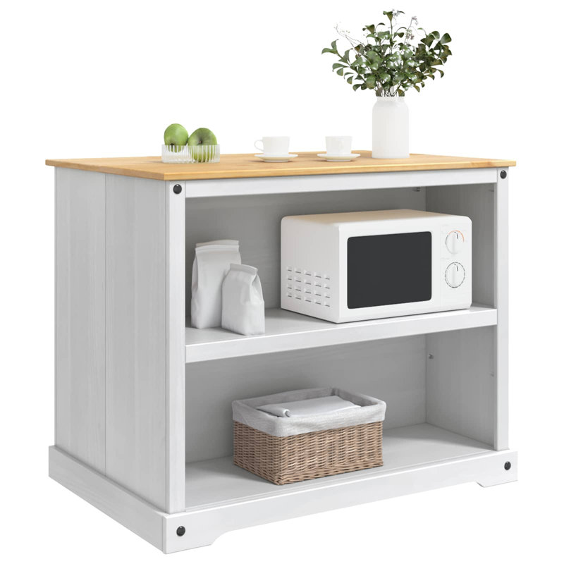  Kitchen Island Set with Shelf with Storage 2 pcs Solid-Pine Trolley, null