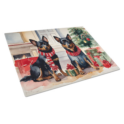 Lancashire Heeler Cozy Christmas Glass Cutting Board Large