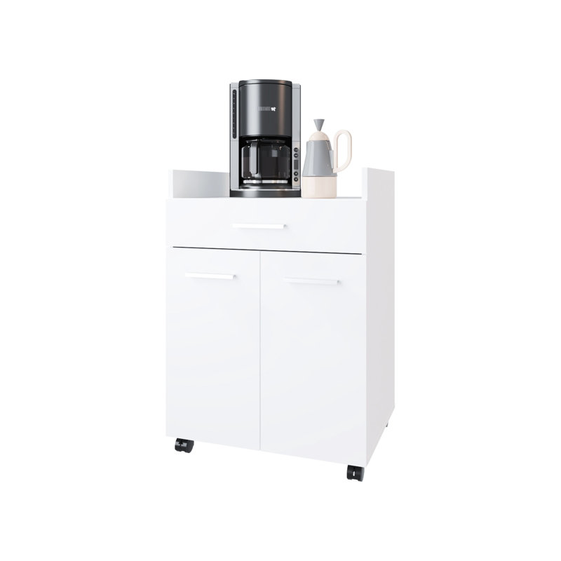 Chariot de cuisine blanc avec 2 portes et 1 tiroir pour le rangement organisé, la mobilité de la base des roulettes, une finition impeccable pour illuminer votre espace, matériau en panneau de particules, 33,02 po de hauteur, 18,26 de largeur, 23,04 de profondeur