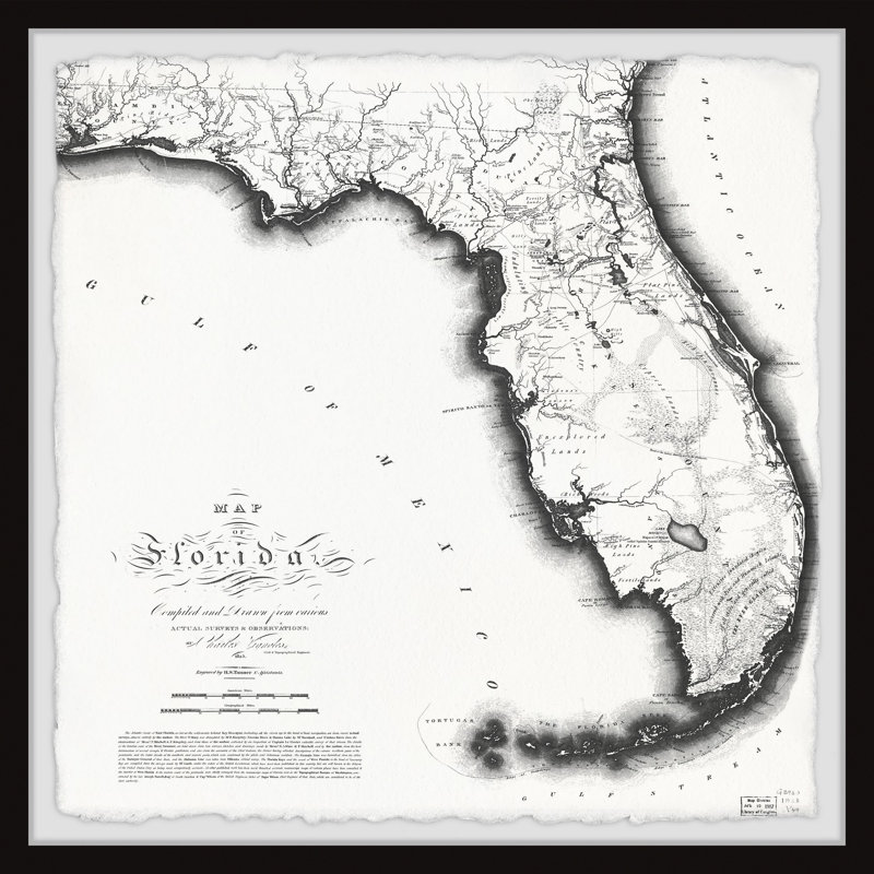 «Florida 1823 State Map II», reproduction encadrée sur papier, H 24 po x l 24 po x P 1,5 po