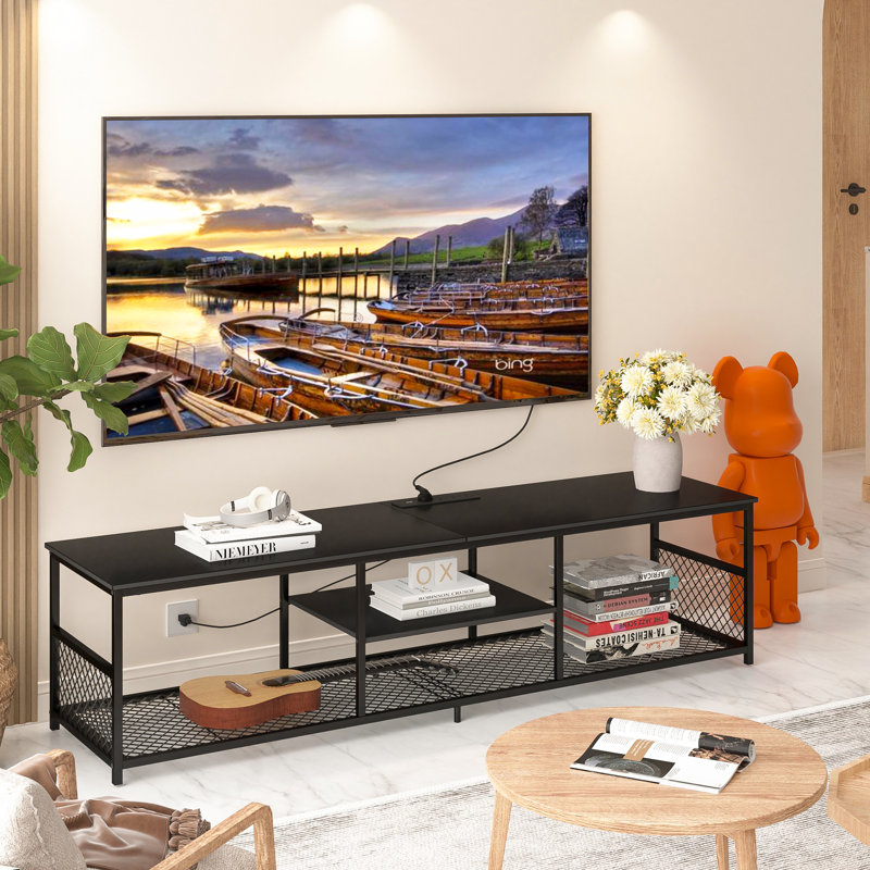 TV Stand With Power Outlets, Brown, 62.99"