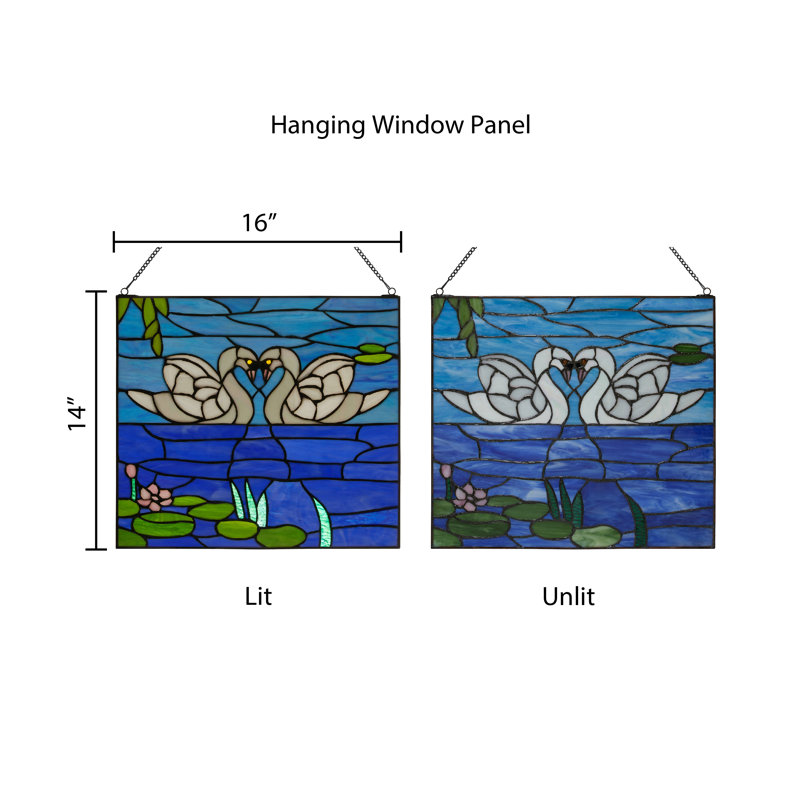 14"H Romantic Swans Stained Glass Window Panel