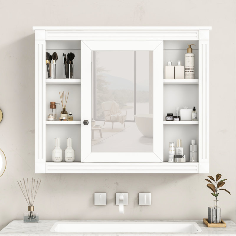 Armoire de salle de bain murale 35 pouces avec miroir et 6 tablettes pour la salle de bain