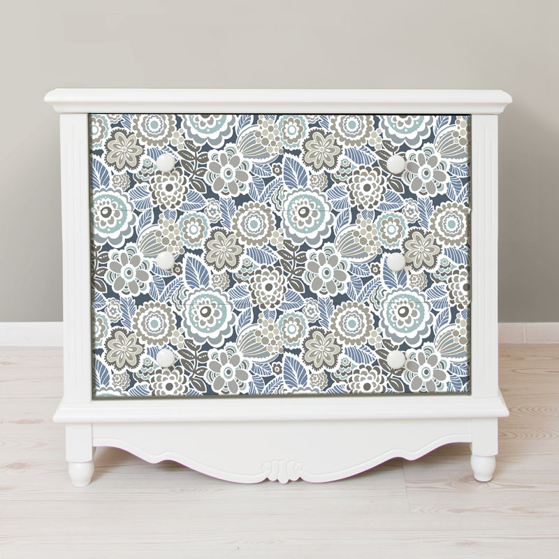 Peel & Stick Floral Roll, Blue/Gray, 216'