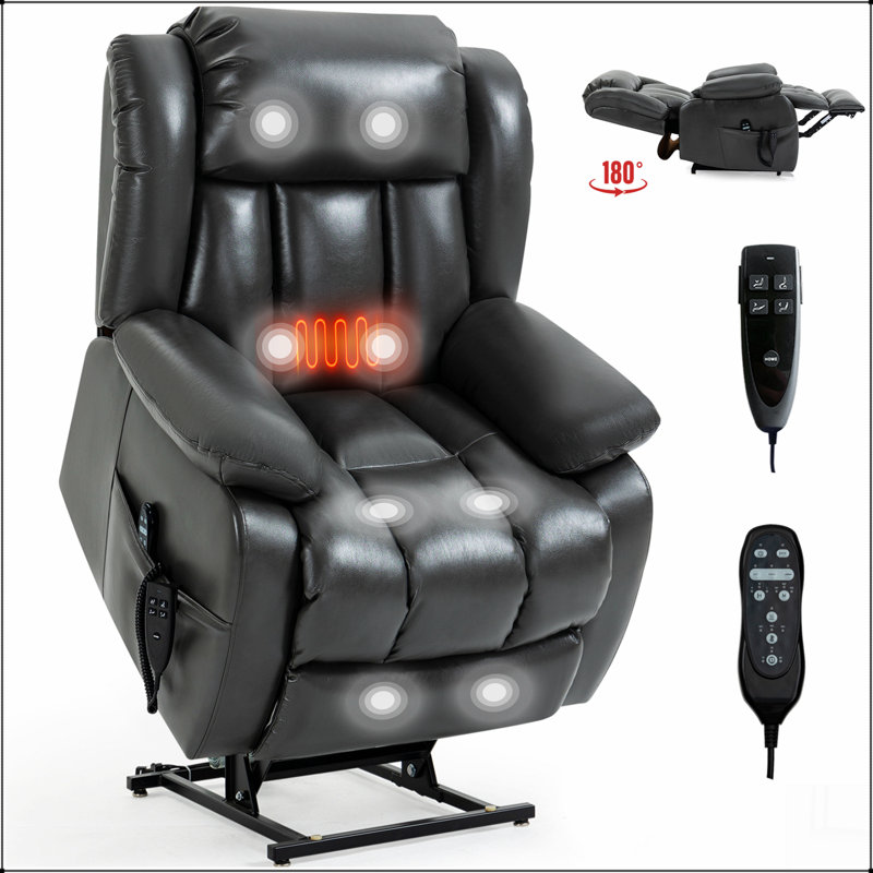 Motor Infinite Position Up to 350 LBS Electric Medium size Leatheraire Grey Power Lift Recliner Chair with 8-Point Vibration Massage and Lumbar Heating