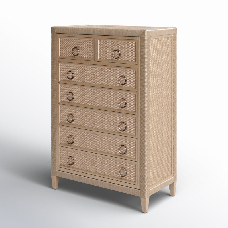 Sabal Bay 7 Drawer Wicker Chest, Bisque, Satin Brass