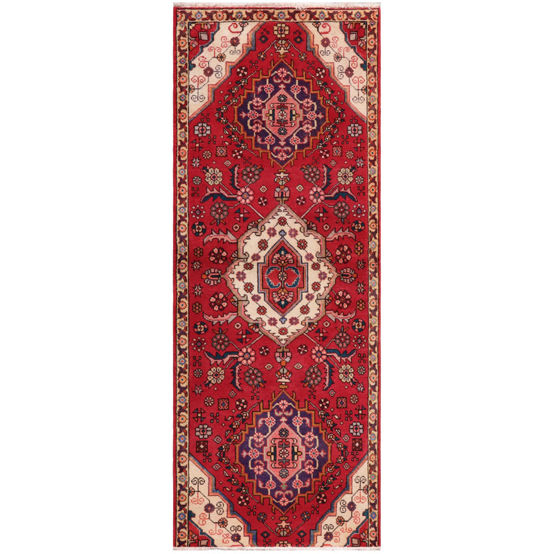 Tapis de couloir vintage en laine noué à la main rouge antique Kashan Jamya - 2 pi 11 po x 7 pi 7 po