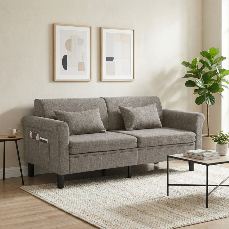 74" Modern Convertible Sleeper Sofa with Storage Pockets, Tannish Gray, Tannish Gray