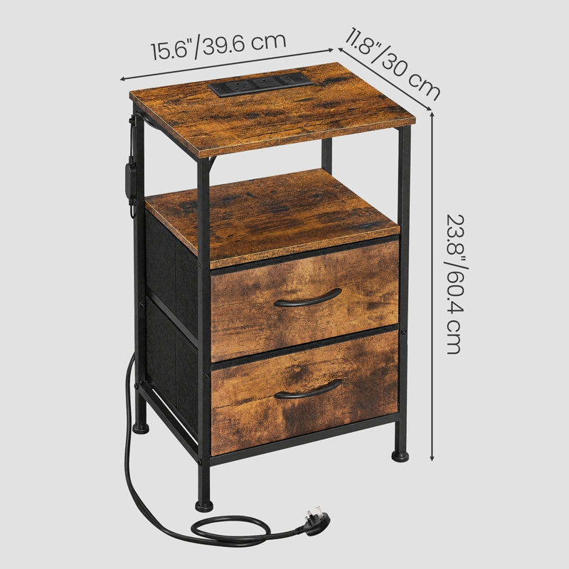 39.6 cm W Bedside Table, Brown