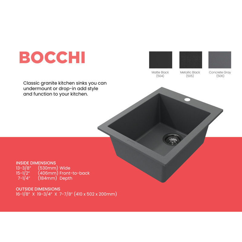 Campino 16'' L Single Basin Kitchen Sink, Concrete Gray