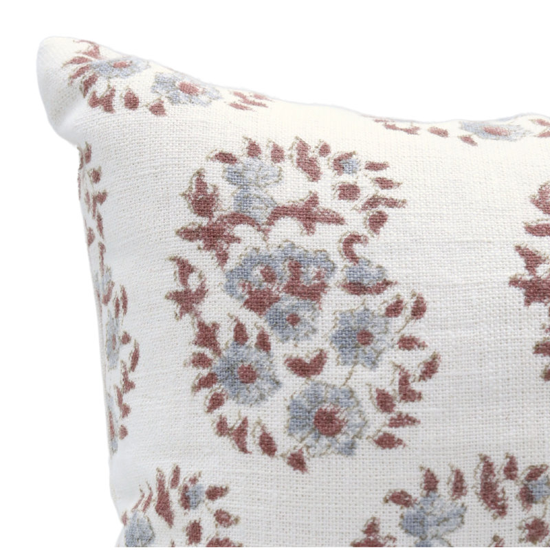 Coussin décoratif en lin Artisan, H 14 po x l 20 po, Motif floraux gris, Rectangulaire