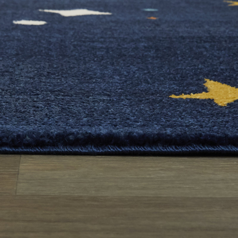 Roder Navy Blue/Yellow/Orange Rug, Rectangle 3'11" x 5'7"