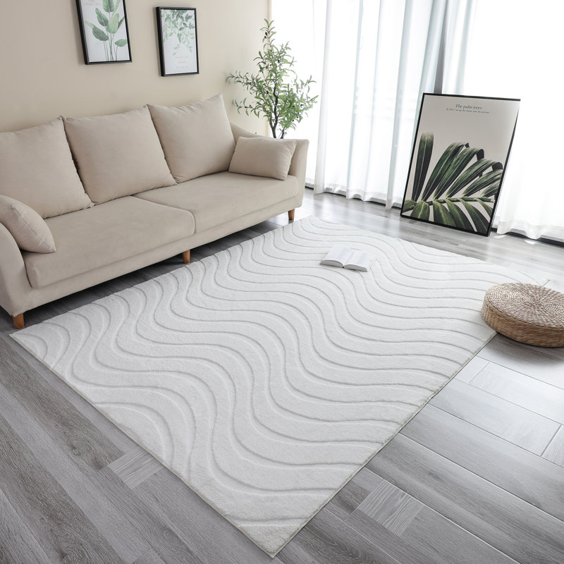 Tapis blanc à poils longs lavable Hardage, Rectangle 5 pi x 7 pi