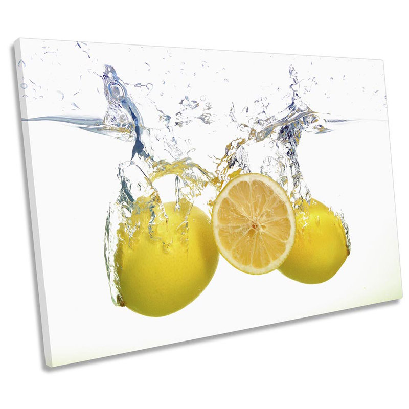 Yellow Lemon Fruit Splash - Wrapped Canvas Print, 50.8cm H x 76.2cm W x 2cm D