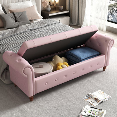 Banc de lit en velours rose