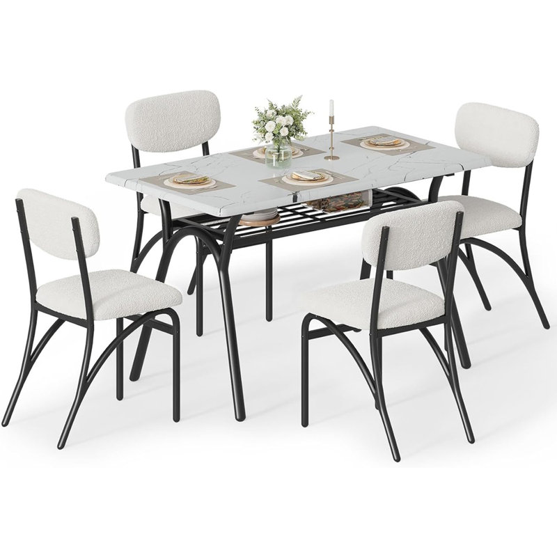 Ensemble de table de salle à manger pour 4 personnes avec fauteuils bouclés, table de cuisine rectangulaire moderne, conception compacte pour petits appartements