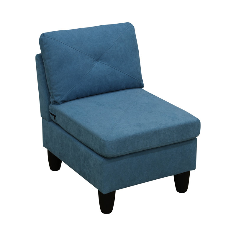 Caelean Upholstered L-Shaped Sectional Reversible, Lake Blue Linen Blend, Black