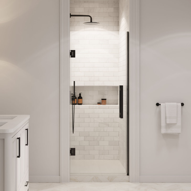 OVE Decors Panama 30 1/8 To 30 11/16 In. W X 72 In. H Alcove Frameless Pivot Hinge Shower Door In Black, 2025, Black