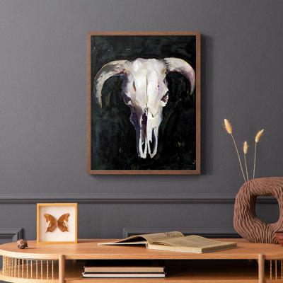 Horned Skull I, reproduction encadrée - bois massif