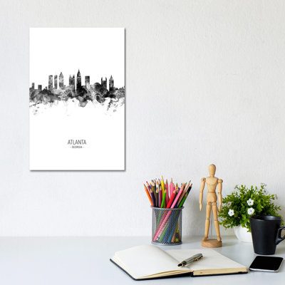 Atlanta Georgia Skyline Portrait Black And White by Michael Tompsett - Wrapped Canvas Print