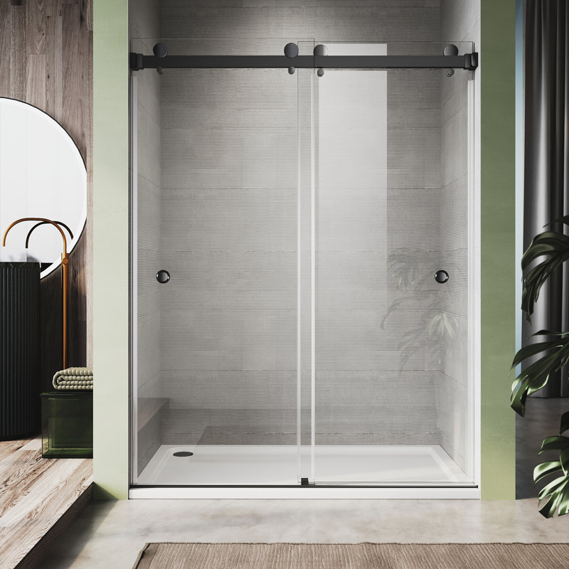 Royal 56 to 60 in. x 80 in. H Frameless  Double Sliding Shower Door with Two Finger Pullsin Matte Black and 3/8 in. (10mm) Clear Glass
