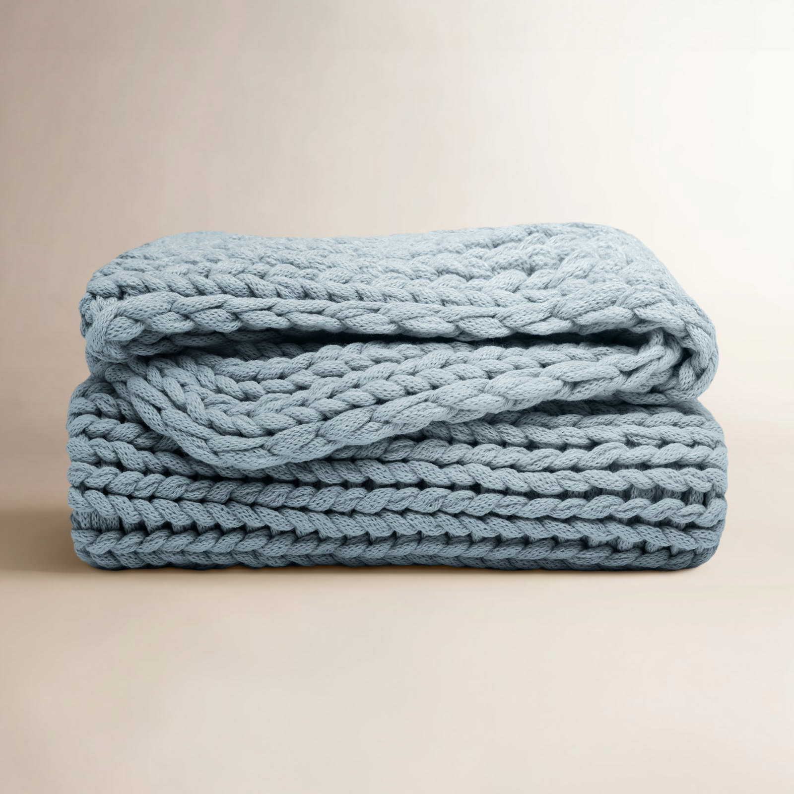 Handmade Knit Throw Blanket, Blue