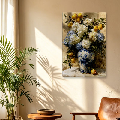  Vintage Rustic Lemon Hydrangea Jar Canvas Art Gallery Wrapped - Living Room
