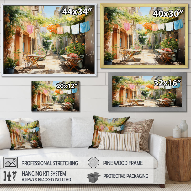 Laundry Day In Italy III Framed On Canvas Print, Gold Single Picture Framed, 16" H x 32" W x 1" D