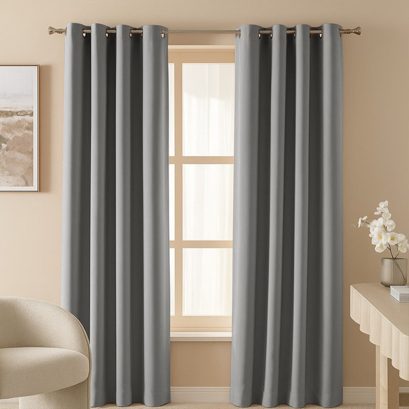 100% Room Darkening Blackout Eyelet Curtains (Set Of 2) , Light Grey, 228cm Width x 228cm Drop