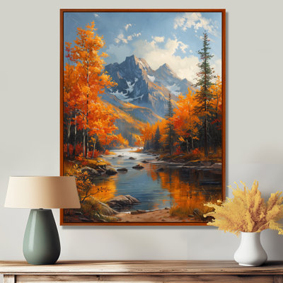 Orange orange gris, vue sur les montagnes du lac - Art mural de la maison du lac