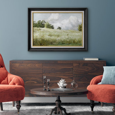 Green Meadow Under Stormy Clouds Nature Wilderness, reproduction d'art sur papier