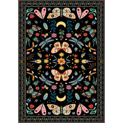 Black Butterfly Insect Area Rug 5x7 Machine Washable with Non-Slip Backing for Bedroom Living Room