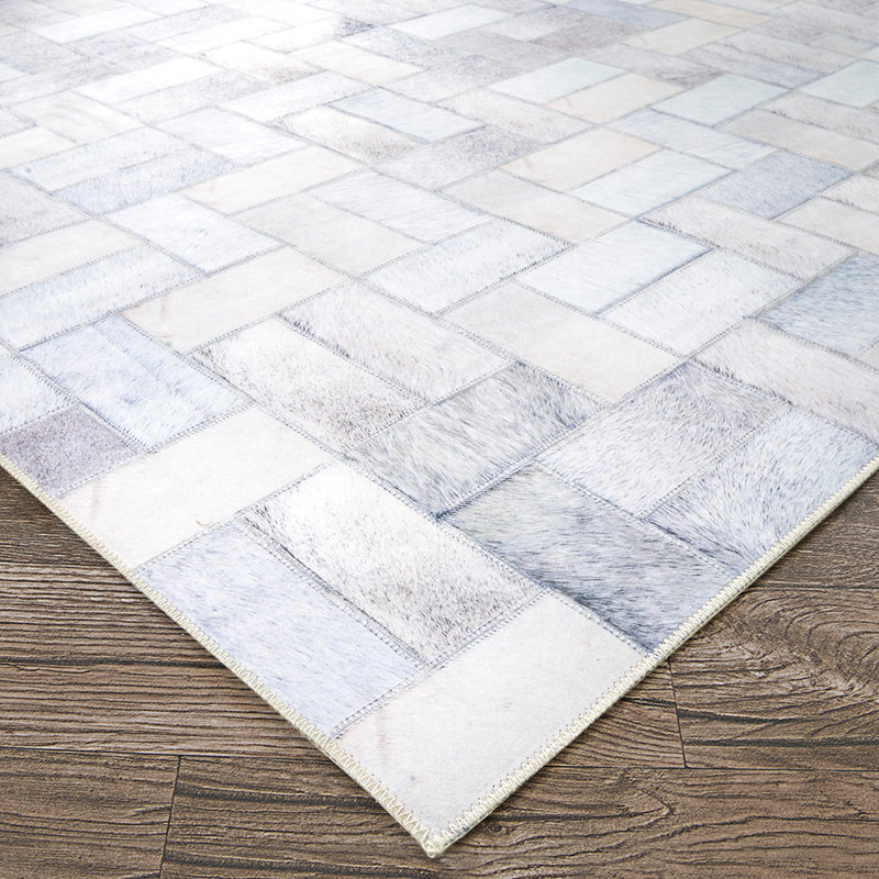 Tapis géométrique en polyester tissé à la main gris / brun, Rectangle 7 pi 6 po x 10 pi