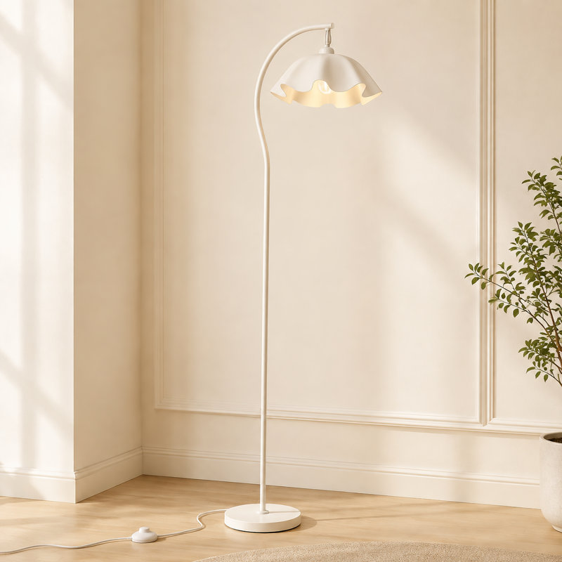 1-Light white floor lamp with adjustable petal shade