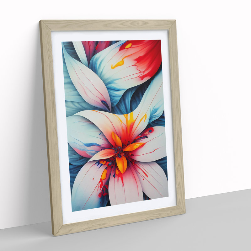 Pretty Painted Flowers No.4 Abstract - Single Picture Frame Painting, 64cm H x 46cm W x 2cm D, Oak Framed