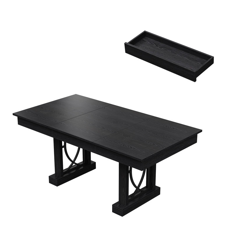 Spacious 71-Inch Dining Table for 6-8, Rectangular Wooden Table with Double Pedestal Base, 2 Storage Drawers, Black