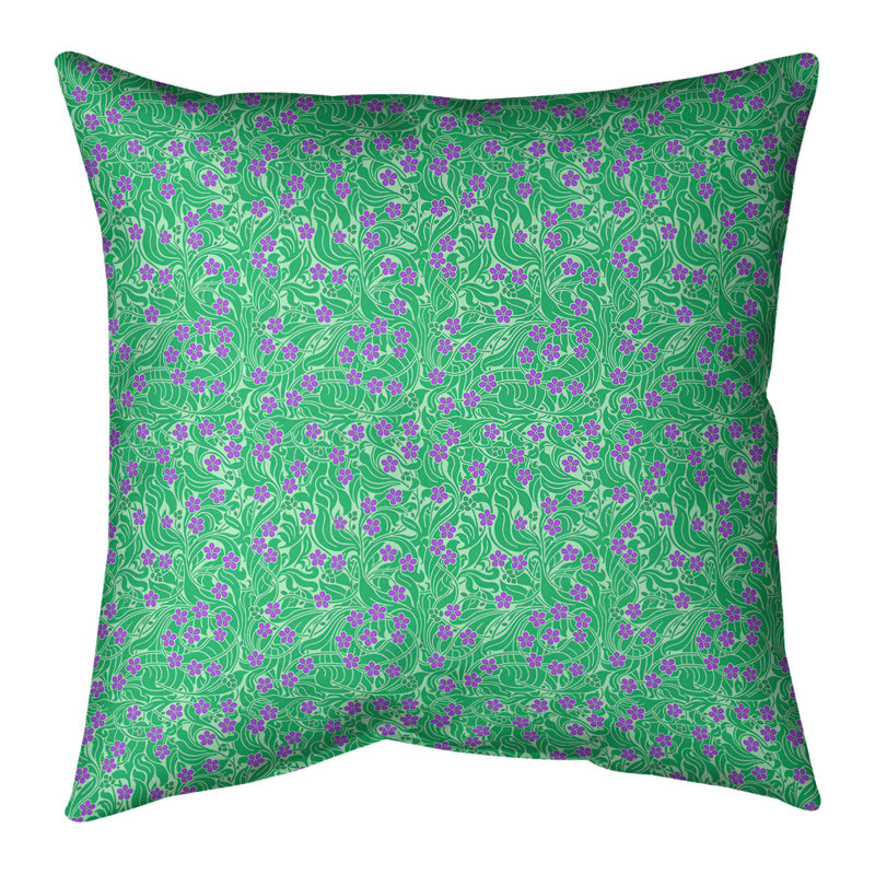 Coussin décoratif intérieur / extérieur Katelyn Elizabeth Swirly, H 18 po x l 18 po, Vert foncé / mauve