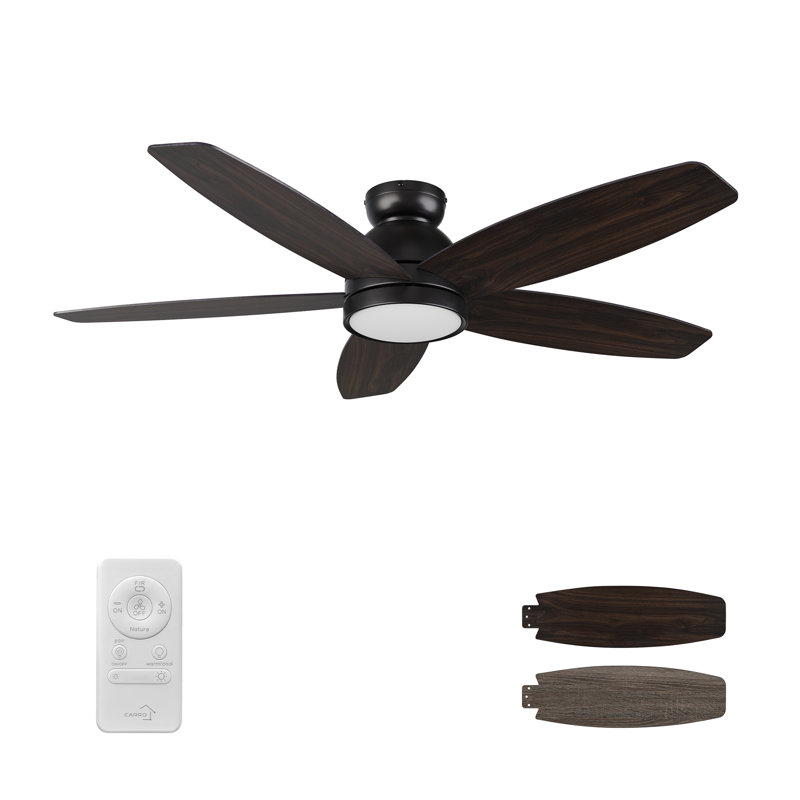 52'' Ceiling Fan with LED Lights, Black, Dark Walnut