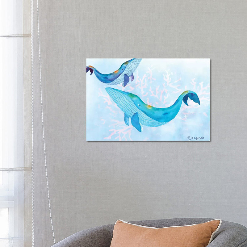 Whales Play Ocean by Jo Lynch - Wrapped Canvas Gallery-Wrapped Canvas Giclée, 66.04 cm H x 45.72 cm W
