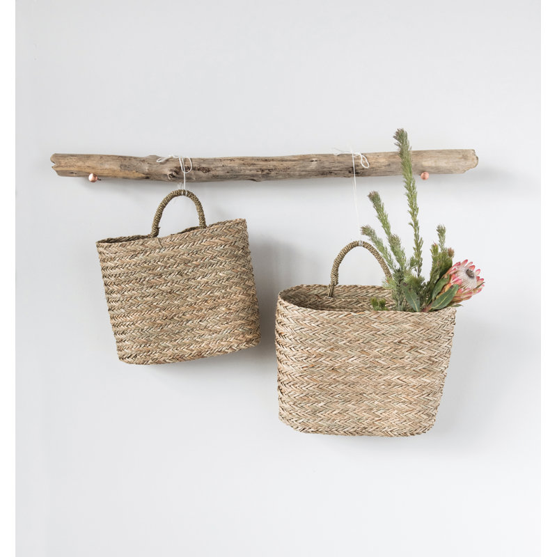 Handwoven Seagrass Wall Mount Baskets with Handles