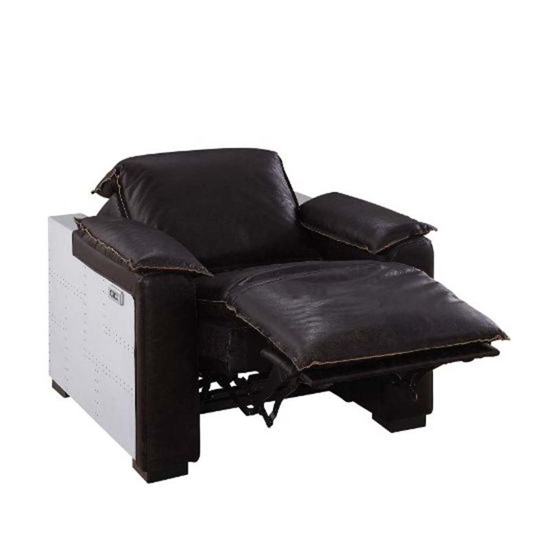 Fauteuil inclinable électrique Misezon, cuir fleur brun foncé et aluminium