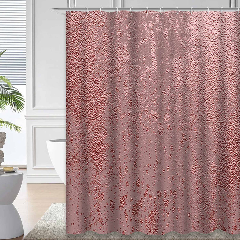 Rideau de douche rose à motif abstrait quartz rose brillant avec 12 crochets, L 72 po x l 78 po