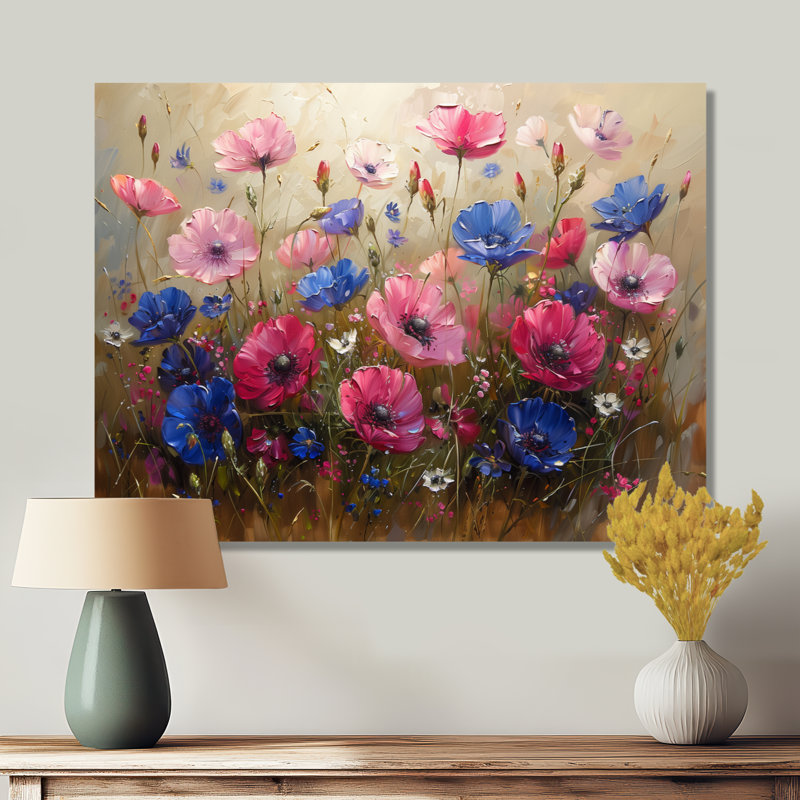 «Blue Blue Cornflowers Feminine Charm I» - impression d'art mural bleuets, H 34 po x l 44 po, Toile tendue