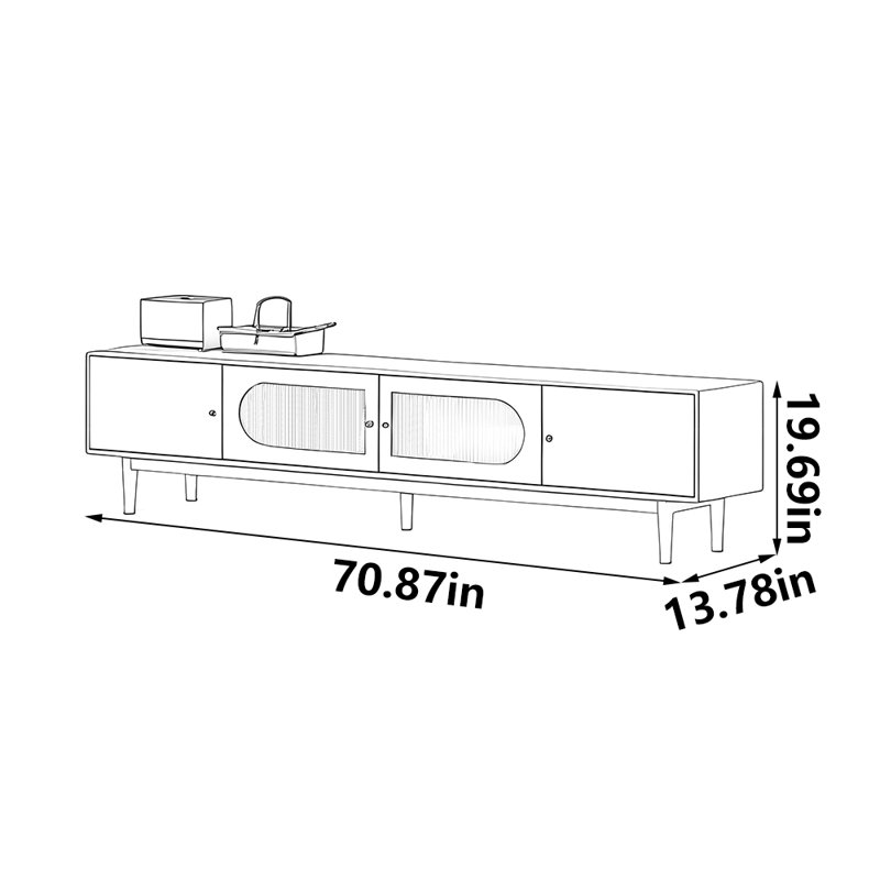 Meuble télé moderne et simple en bois massif, 70.87"