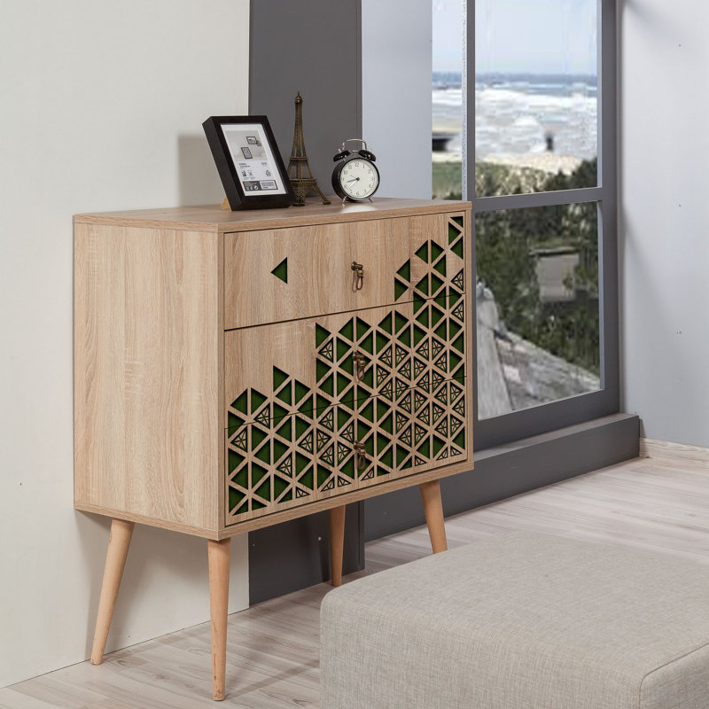 Commode 3 tiroirs l 31,5 po Sciota, Vert / beige