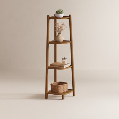 4-Tier Solid Wood Corner Bookcase with Open Display Shelves