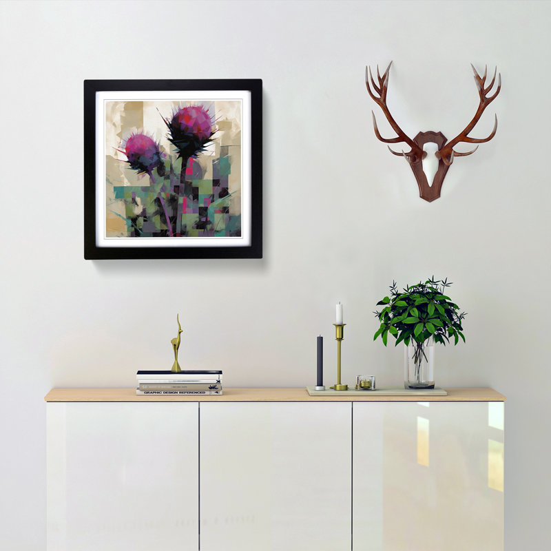 Thistle Suprematism - Single Picture Frame Print on Wood, Black