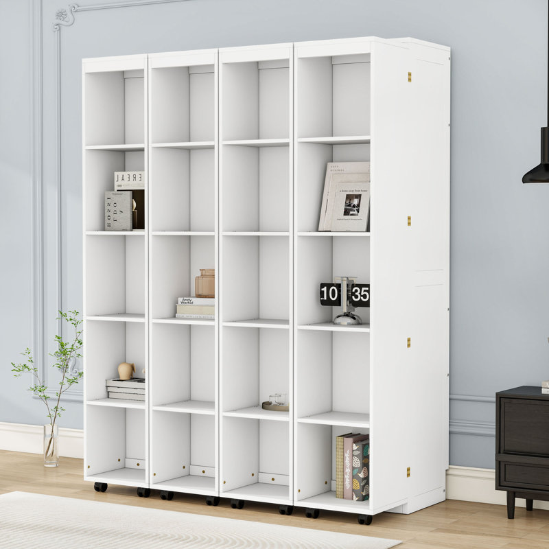 Grand lit escamotable avec armoires de rangement, Blanc